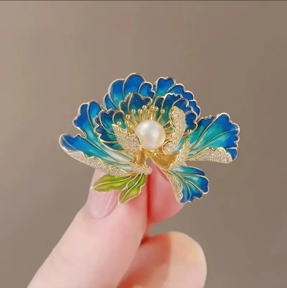 Flower Brooch Luxury Faux Pearl Rhinestone Accent Various Colors NEW